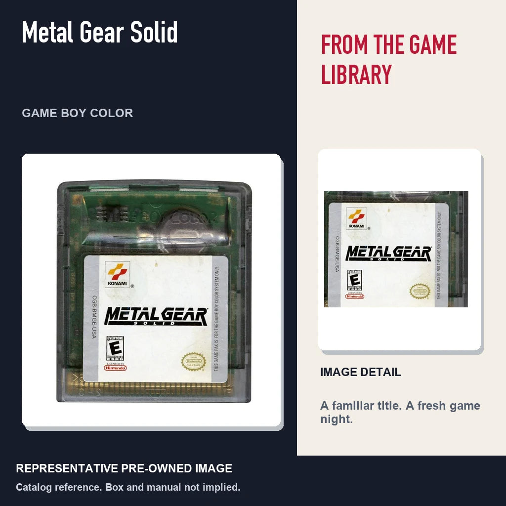 Representative pre-owned Metal Gear Solid (Game Boy Color), editorial image and detail.