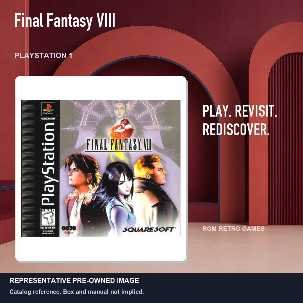 Representative pre-owned Final Fantasy VIII (PlayStation 1), red retro product layout.