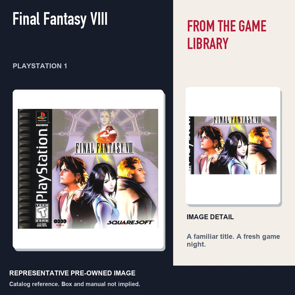 Representative pre-owned Final Fantasy VIII (PlayStation 1), editorial image and detail.