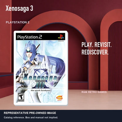 Representative pre-owned Xenosaga 3 (PlayStation 2), red retro product layout.