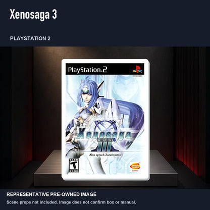 Representative pre-owned Xenosaga 3 (PlayStation 2), product image on a display panel.