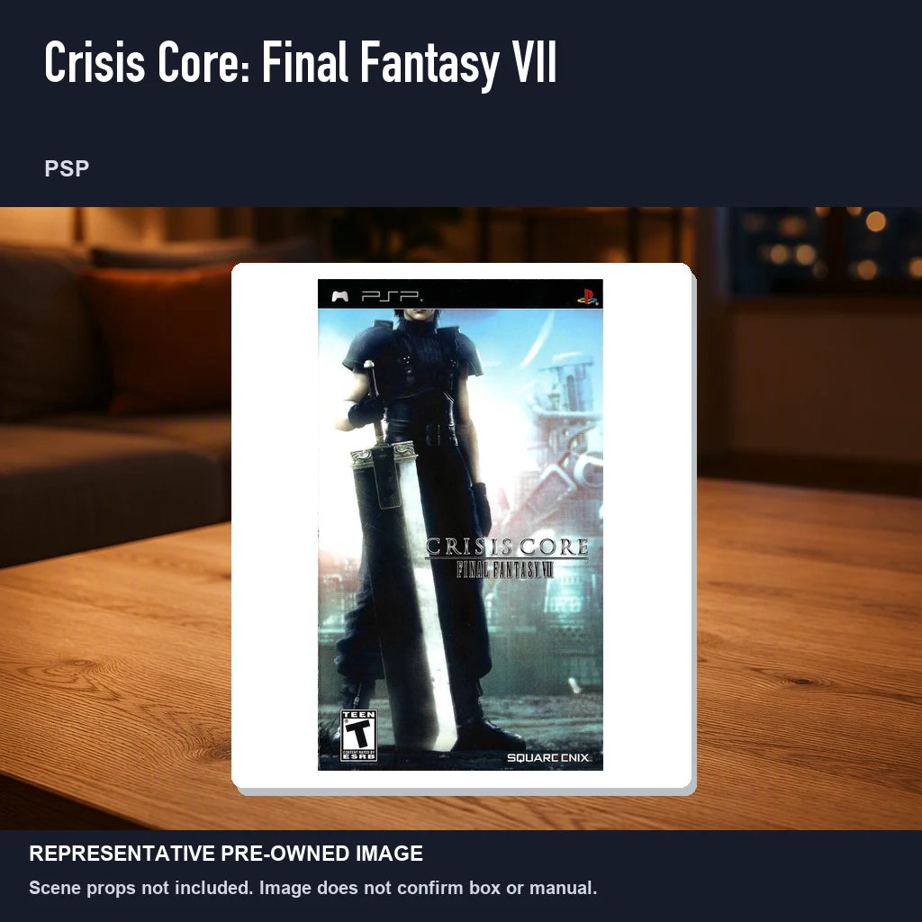 Representative pre-owned Crisis Core: Final Fantasy VII (PSP), product image in a styled room scene.