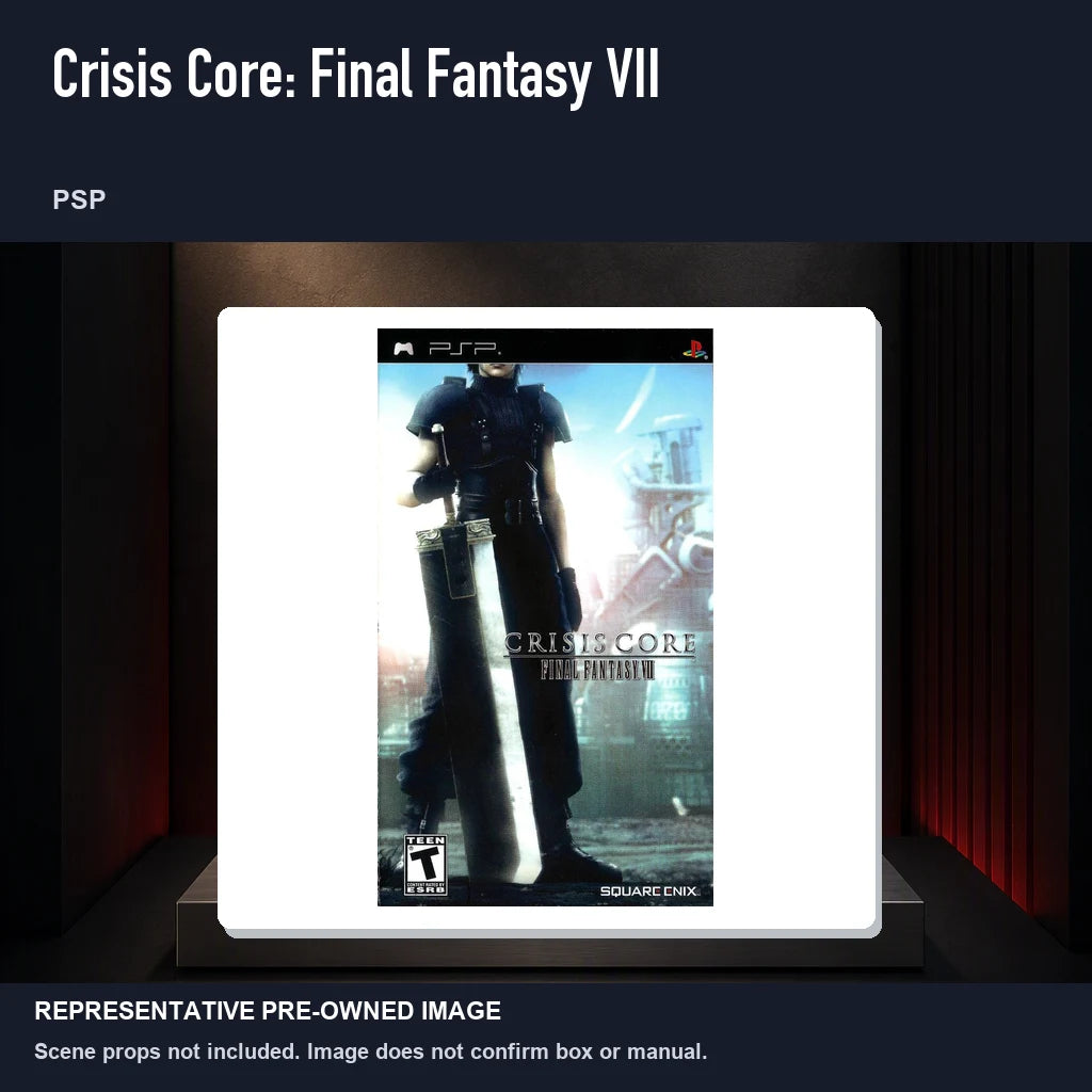 Representative pre-owned Crisis Core: Final Fantasy VII (PSP), product image on a display panel.