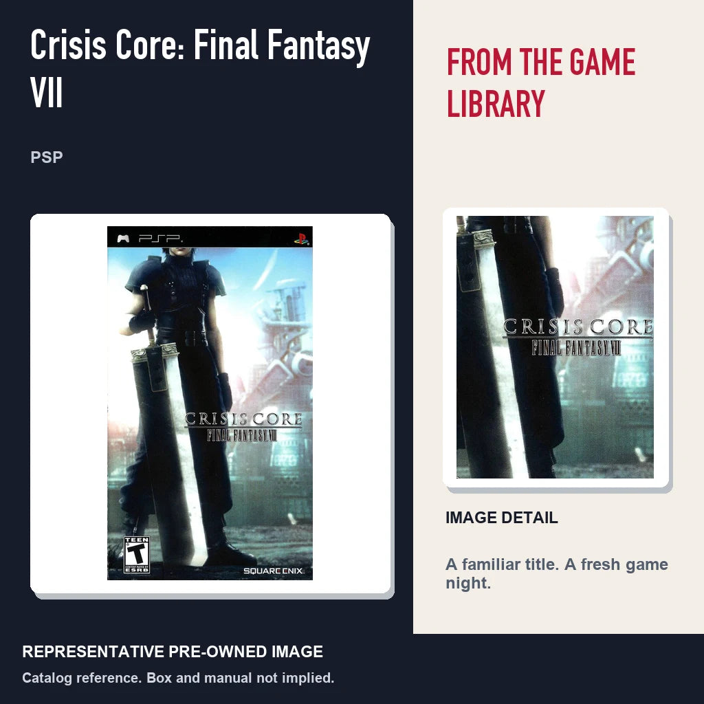 Representative pre-owned Crisis Core: Final Fantasy VII (PSP), editorial image and detail.