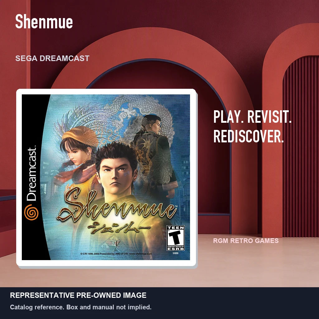 Representative pre-owned Shenmue (Sega Dreamcast), red retro product layout.