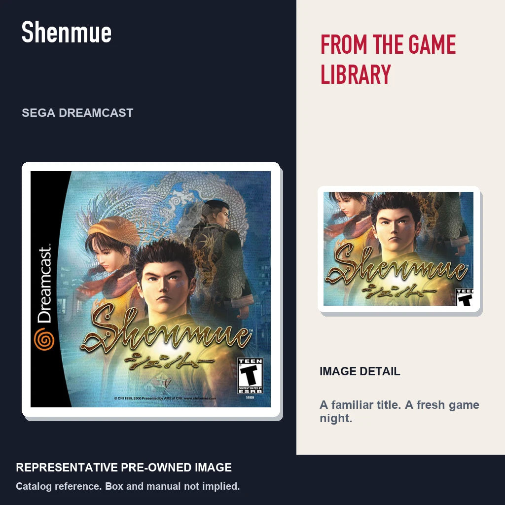 Representative pre-owned Shenmue (Sega Dreamcast), editorial image and detail.