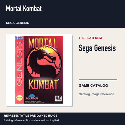 Representative pre-owned Mortal Kombat (Sega Genesis), platform product layout.
