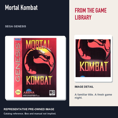 Representative pre-owned Mortal Kombat (Sega Genesis), editorial image and detail.