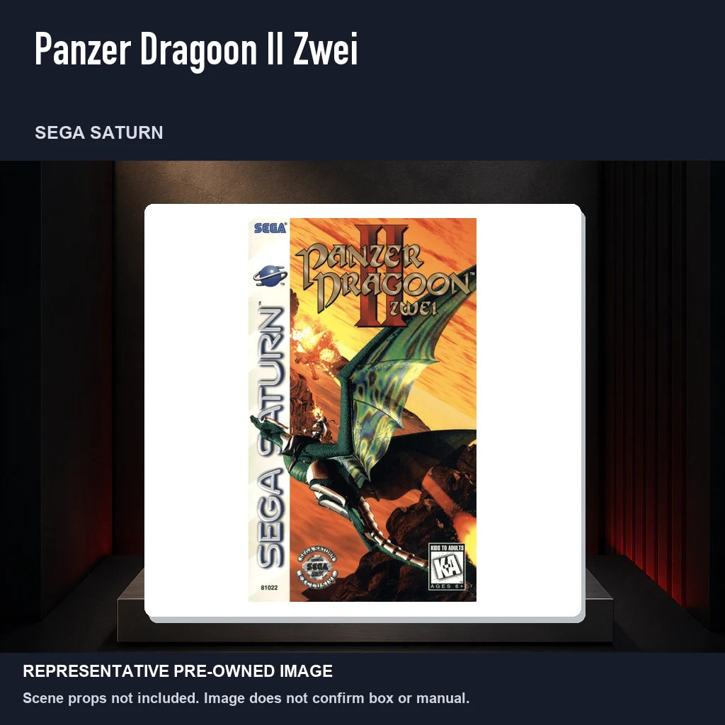 Representative pre-owned Panzer Dragoon II Zwei (Sega Saturn), product image on a display panel.