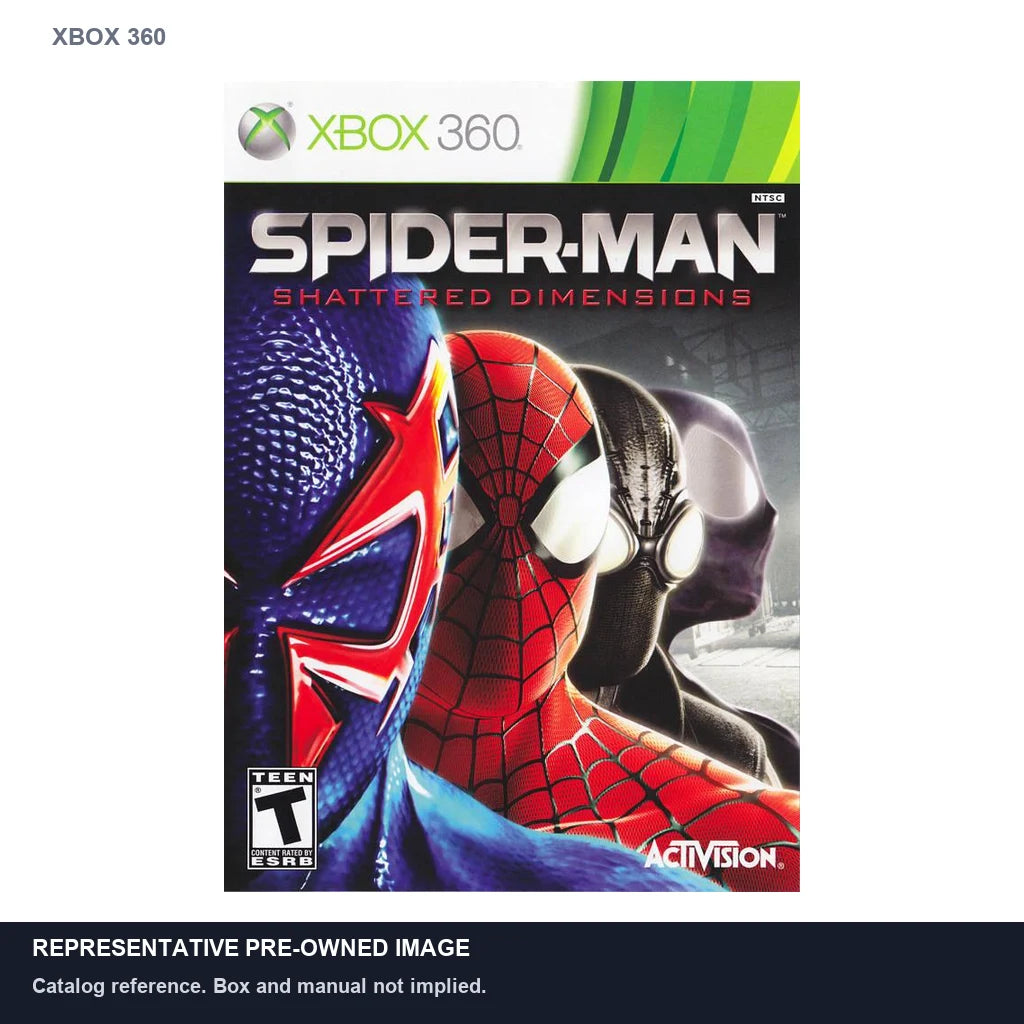 Representative pre-owned Spiderman: Shattered Dimensions (Xbox 360), white product reference.