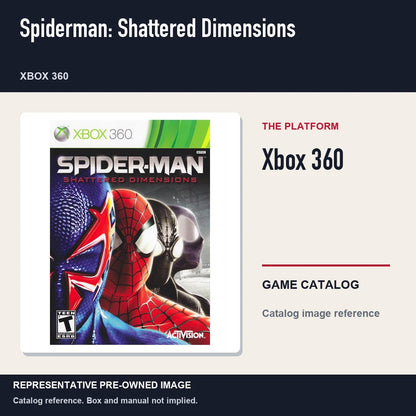 Representative pre-owned Spiderman: Shattered Dimensions (Xbox 360), platform product layout.
