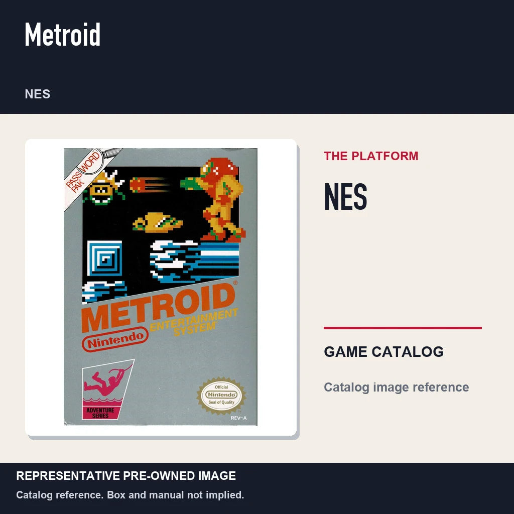 Representative pre-owned Metroid (NES), platform product layout.