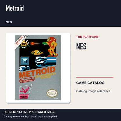 Representative pre-owned Metroid (NES), platform product layout.