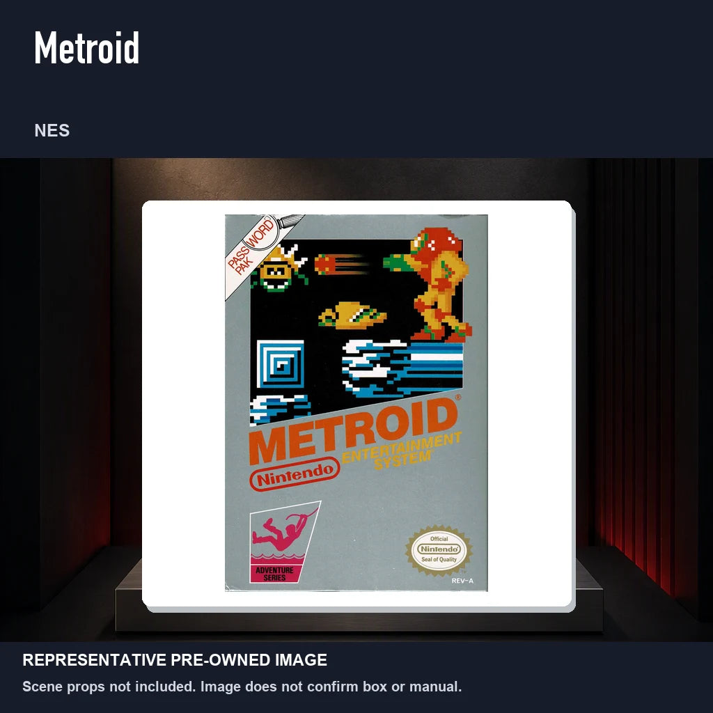 Representative pre-owned Metroid (NES), product image on a display panel.