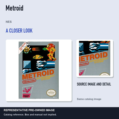 Representative pre-owned Metroid (NES), full image with detail inset.