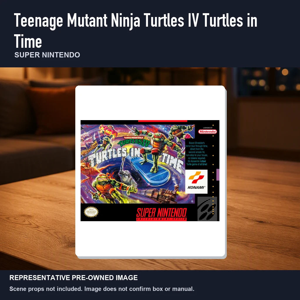 Representative pre-owned Teenage Mutant Ninja Turtles IV Turtles in… (Super Nintendo), product image in a styled room scene.