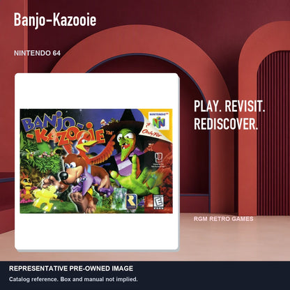 Representative pre-owned Banjo-Kazooie (Nintendo 64), red retro product layout.