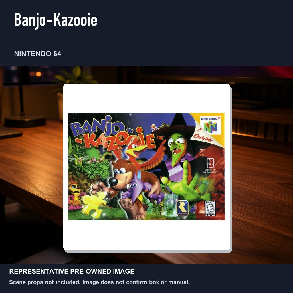 Representative pre-owned Banjo-Kazooie (Nintendo 64), product image in a styled desk scene.