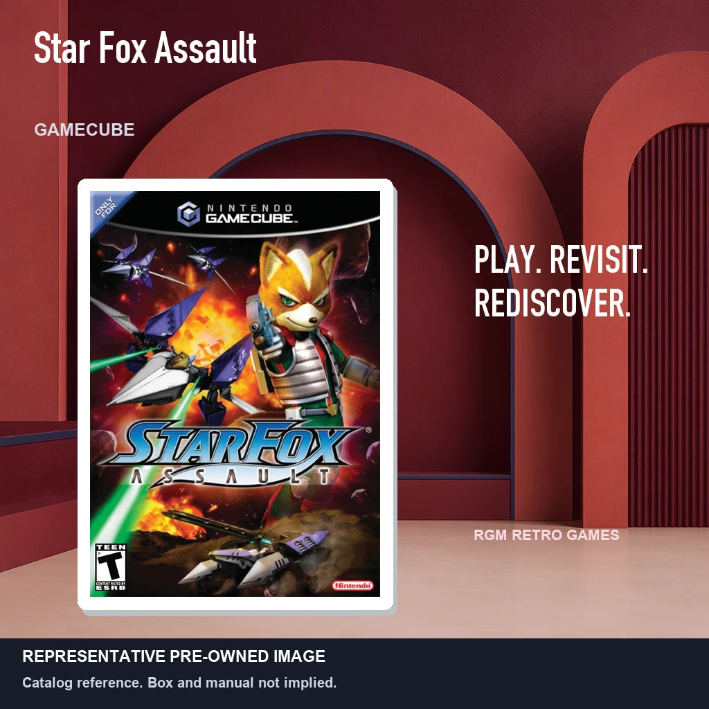 Representative pre-owned Star Fox Assault (GameCube), red retro product layout.