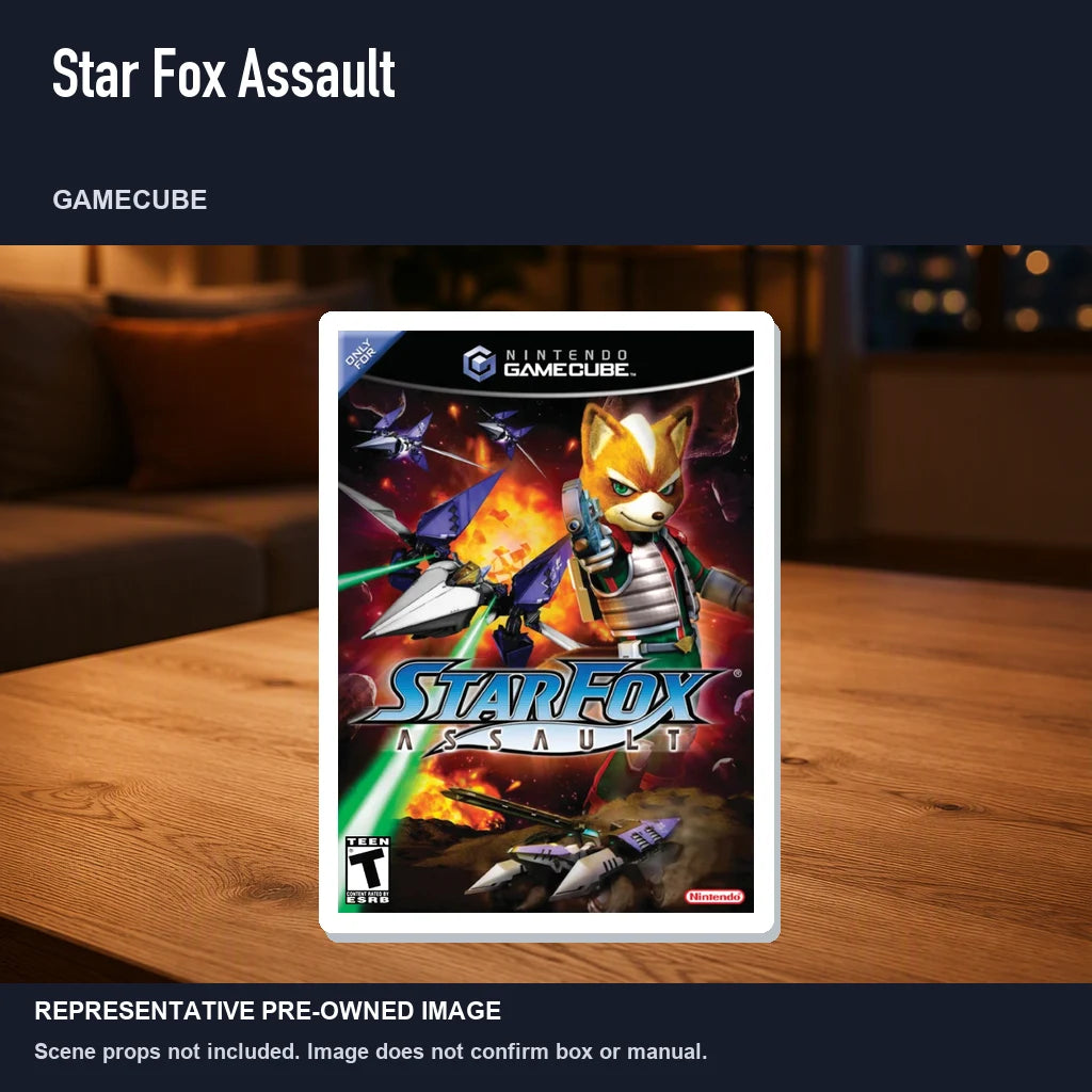 Representative pre-owned Star Fox Assault (GameCube), product image in a styled room scene.