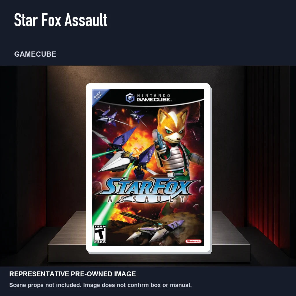 Representative pre-owned Star Fox Assault (GameCube), product image on a display panel.