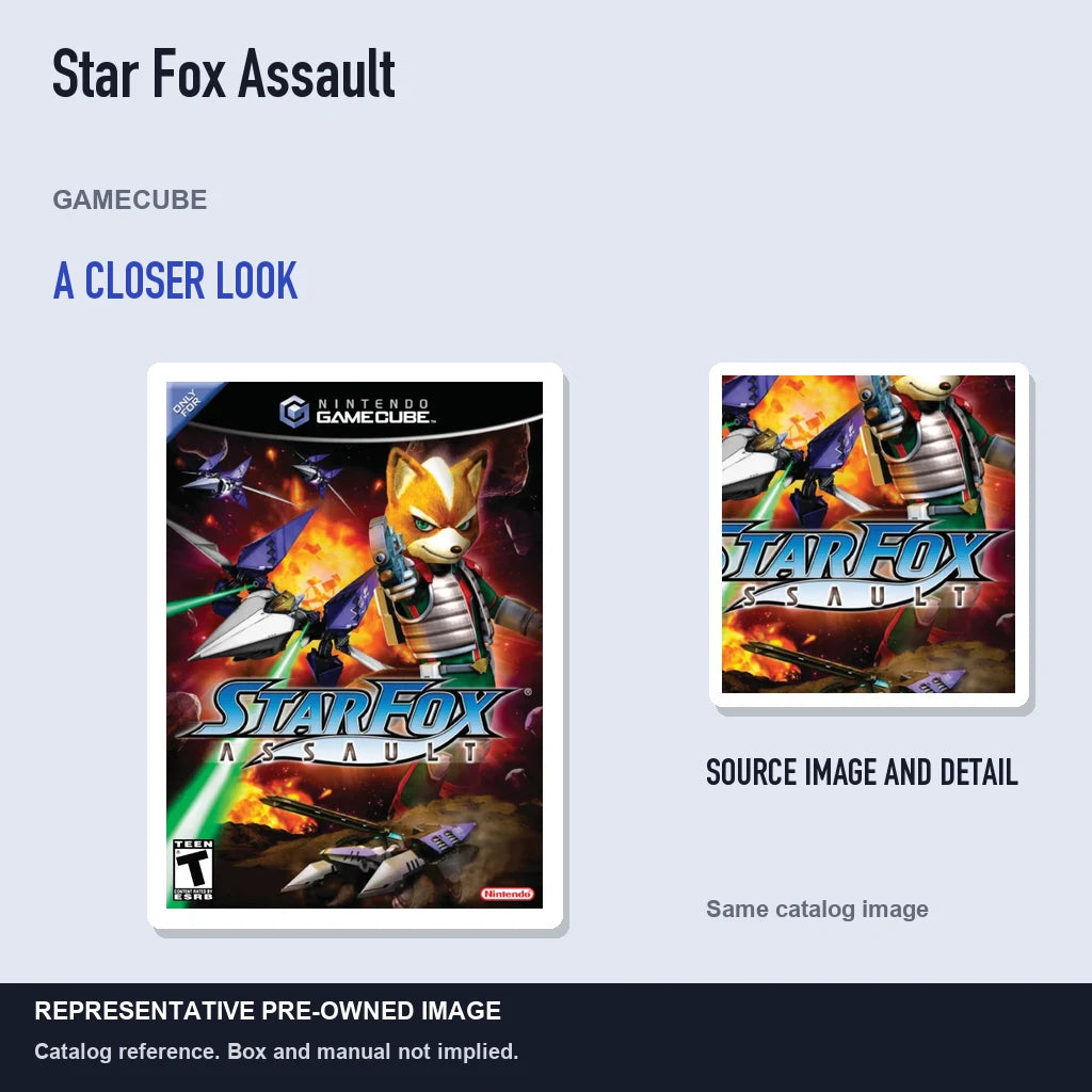 Representative pre-owned Star Fox Assault (GameCube), full image with detail inset.
