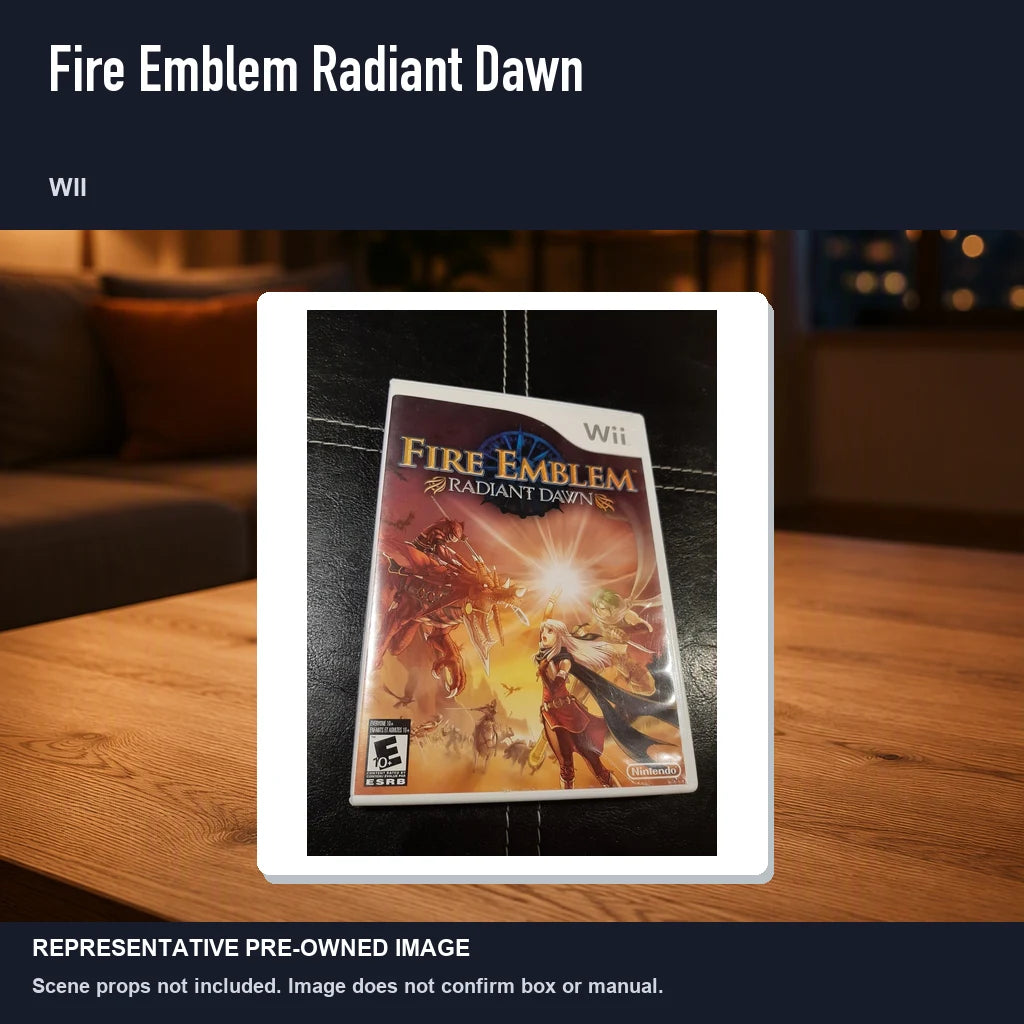 Representative pre-owned Fire Emblem Radiant Dawn (Wii), product image in a styled room scene.