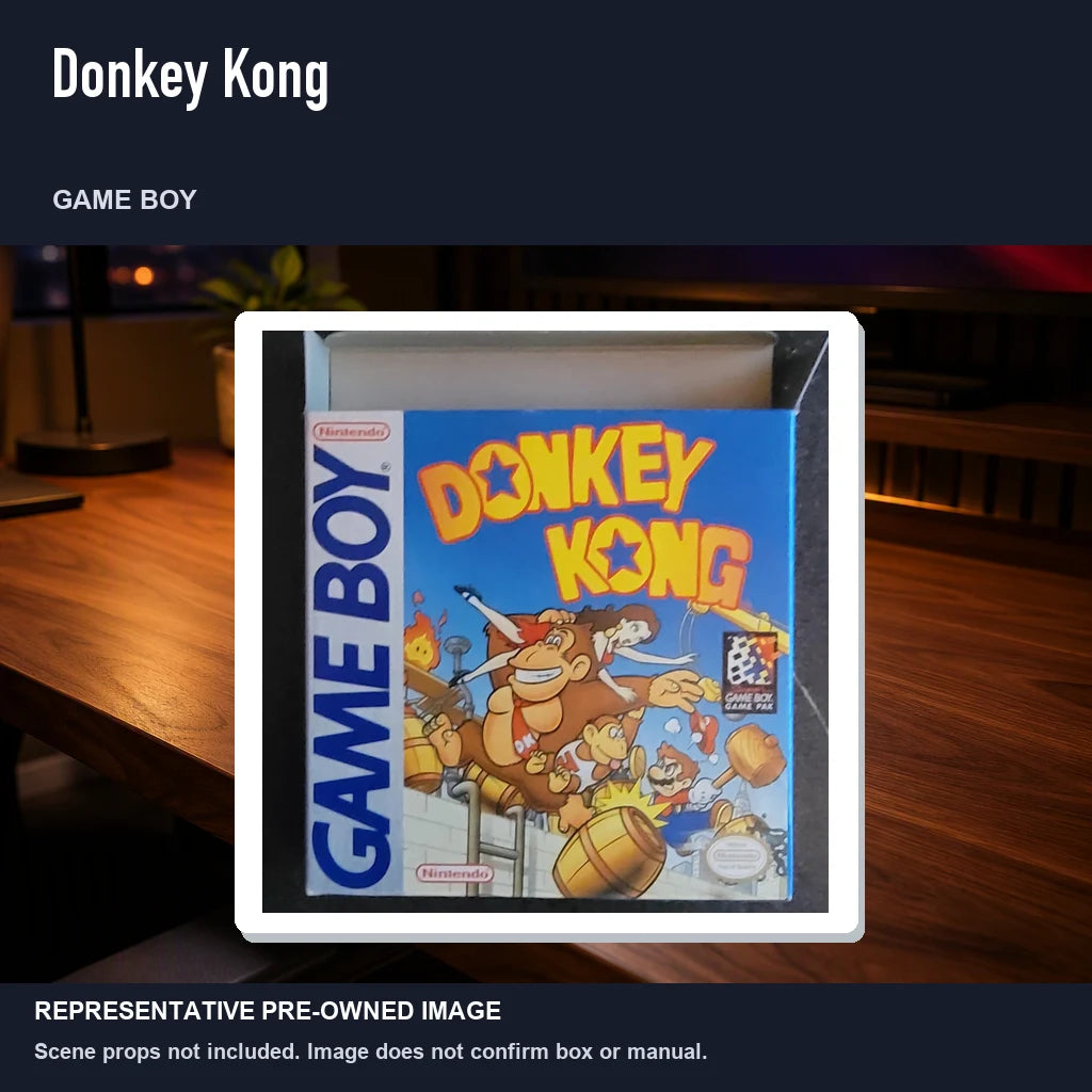 Representative pre-owned Donkey Kong (Game Boy), product image in a styled desk scene.