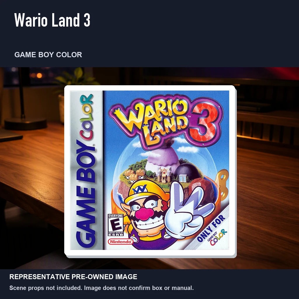 Representative pre-owned Wario Land 3 (Game Boy Color), product image in a styled desk scene.