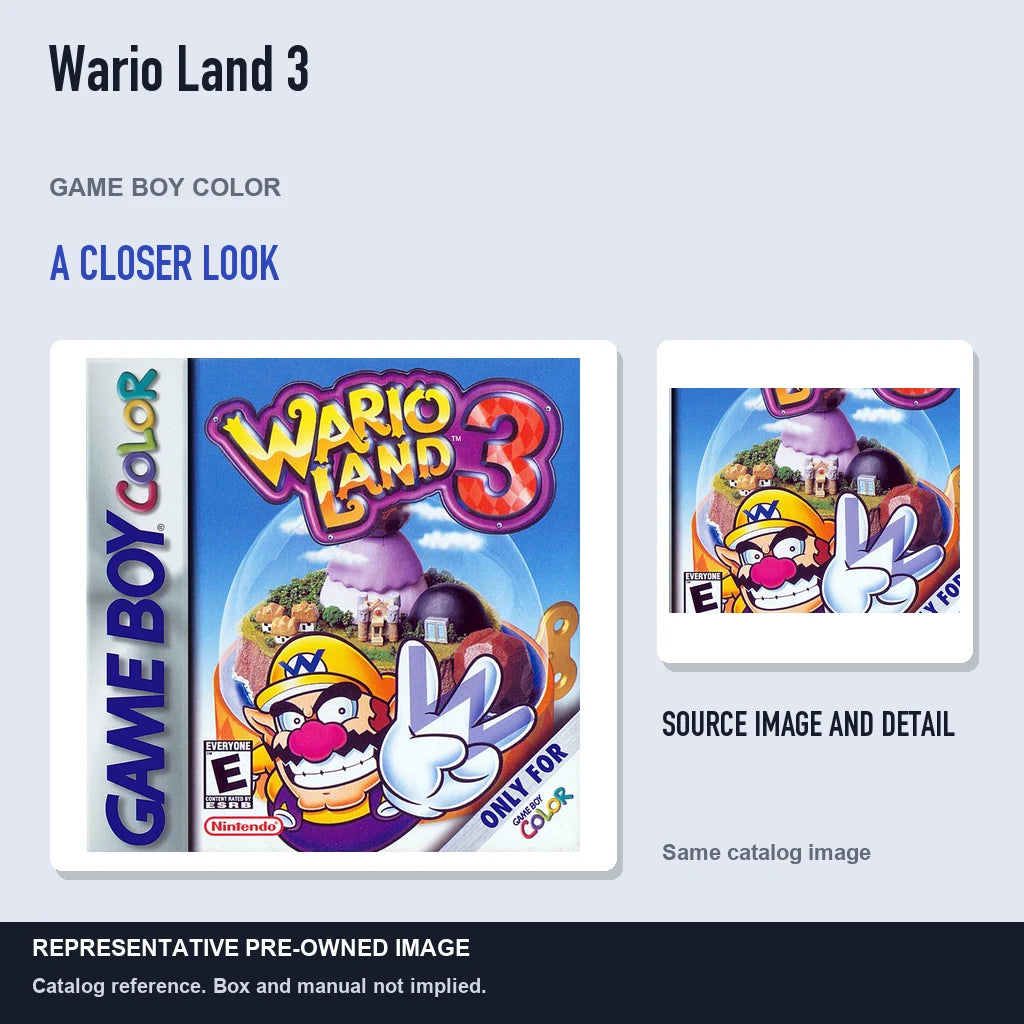 Representative pre-owned Wario Land 3 (Game Boy Color), full image with detail inset.