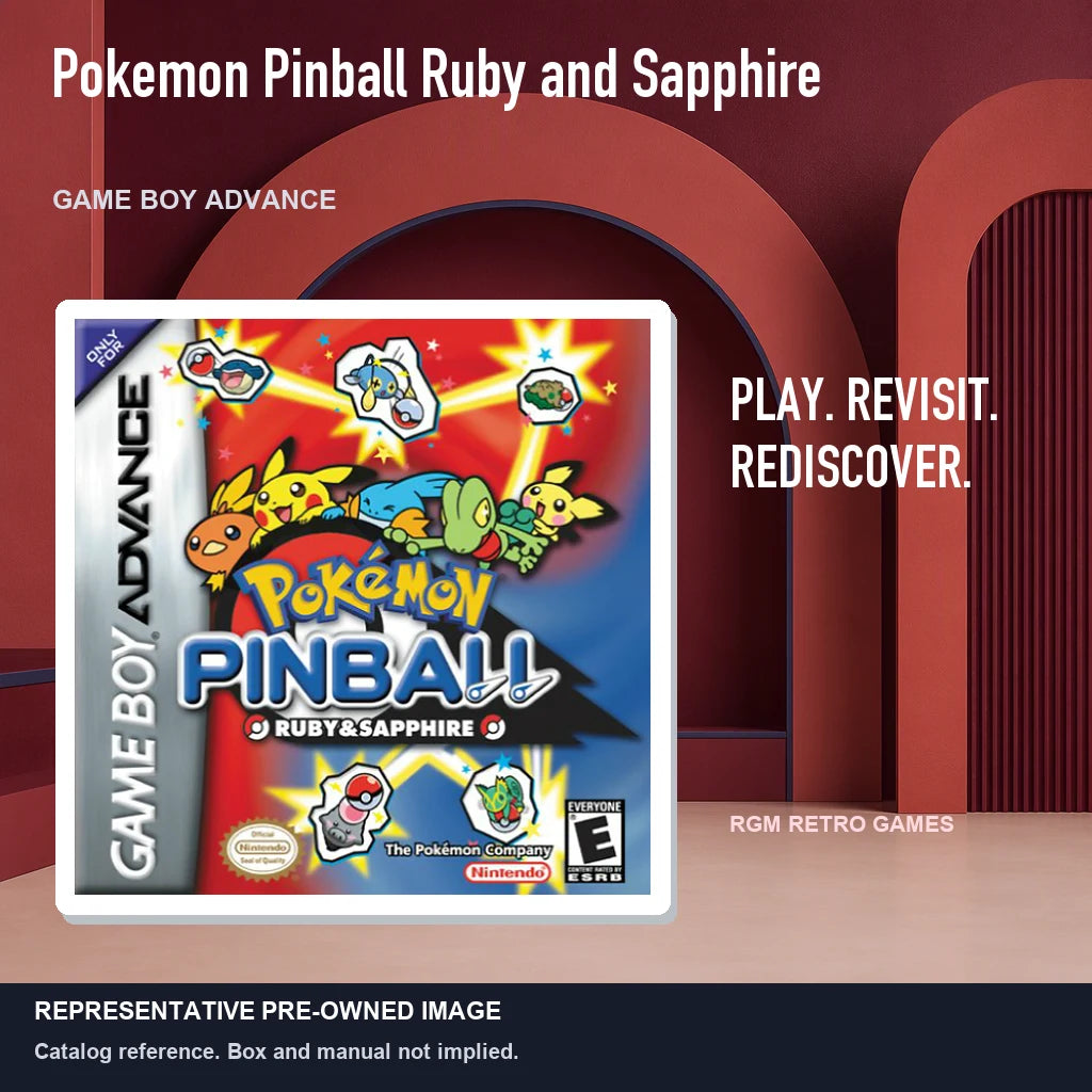 Representative pre-owned Pokemon Pinball Ruby and Sapphire (Game Boy Advance), red retro product layout.