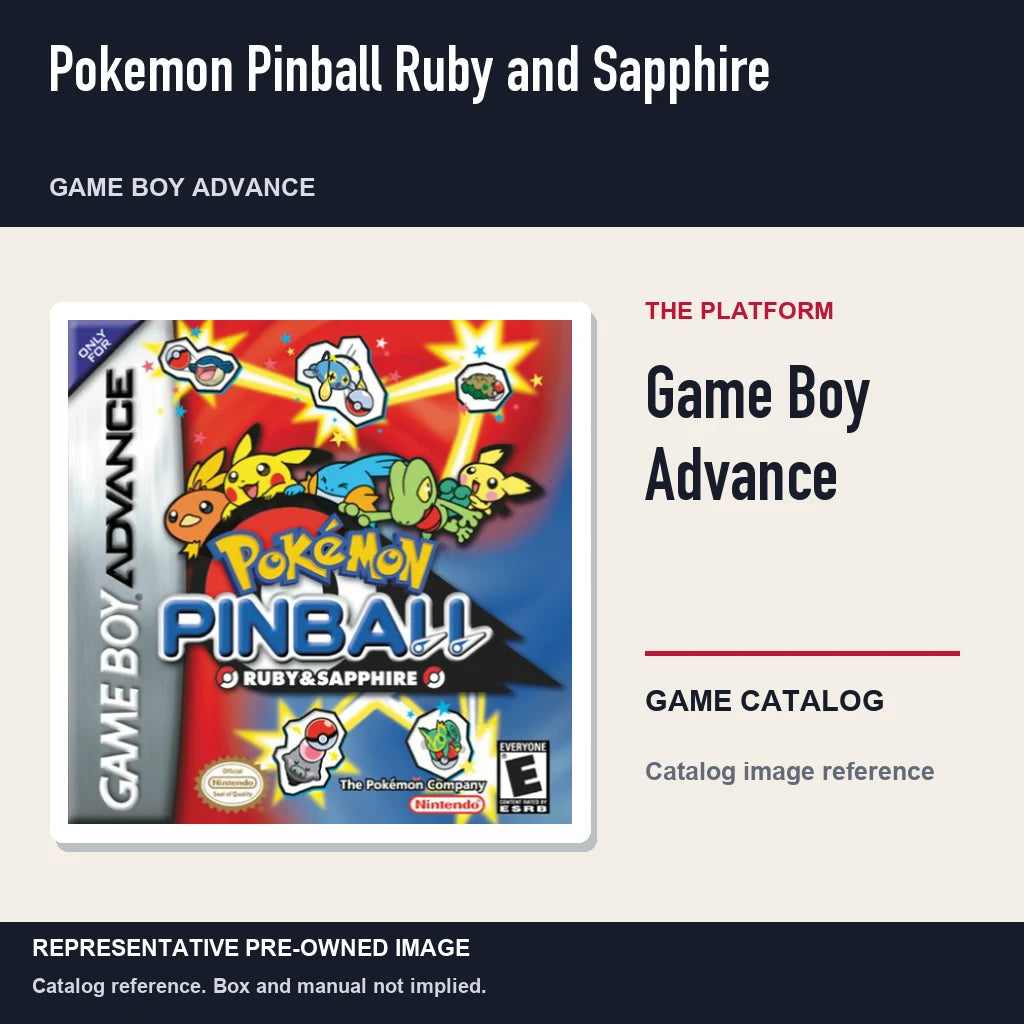 Representative pre-owned Pokemon Pinball Ruby and Sapphire (Game Boy Advance), platform product layout.