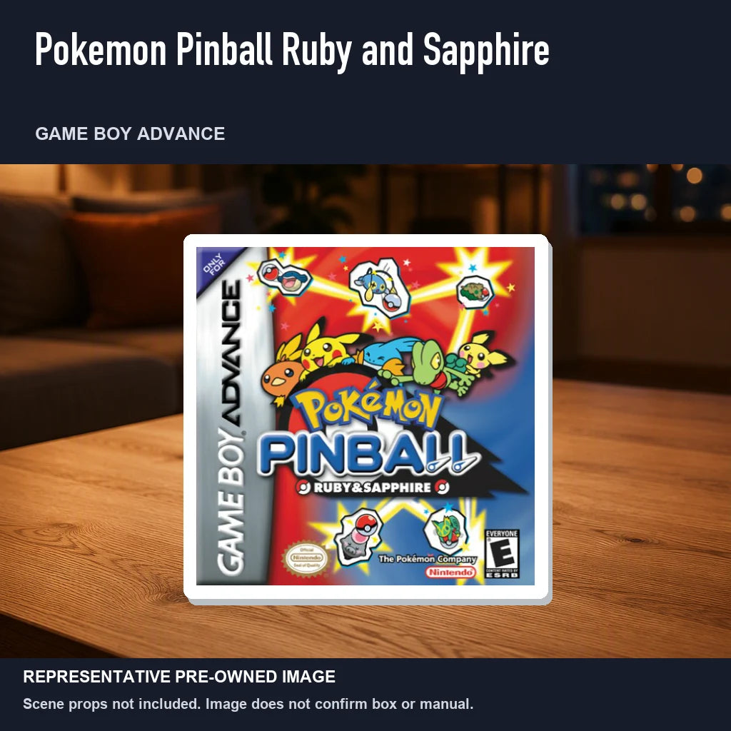 Representative pre-owned Pokemon Pinball Ruby and Sapphire (Game Boy Advance), product image in a styled room scene.