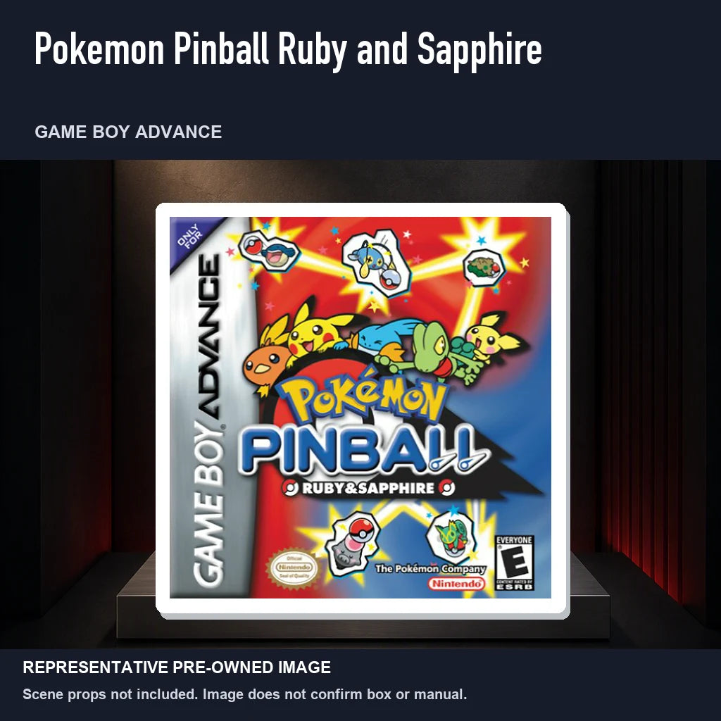 Representative pre-owned Pokemon Pinball Ruby and Sapphire (Game Boy Advance), product image on a display panel.