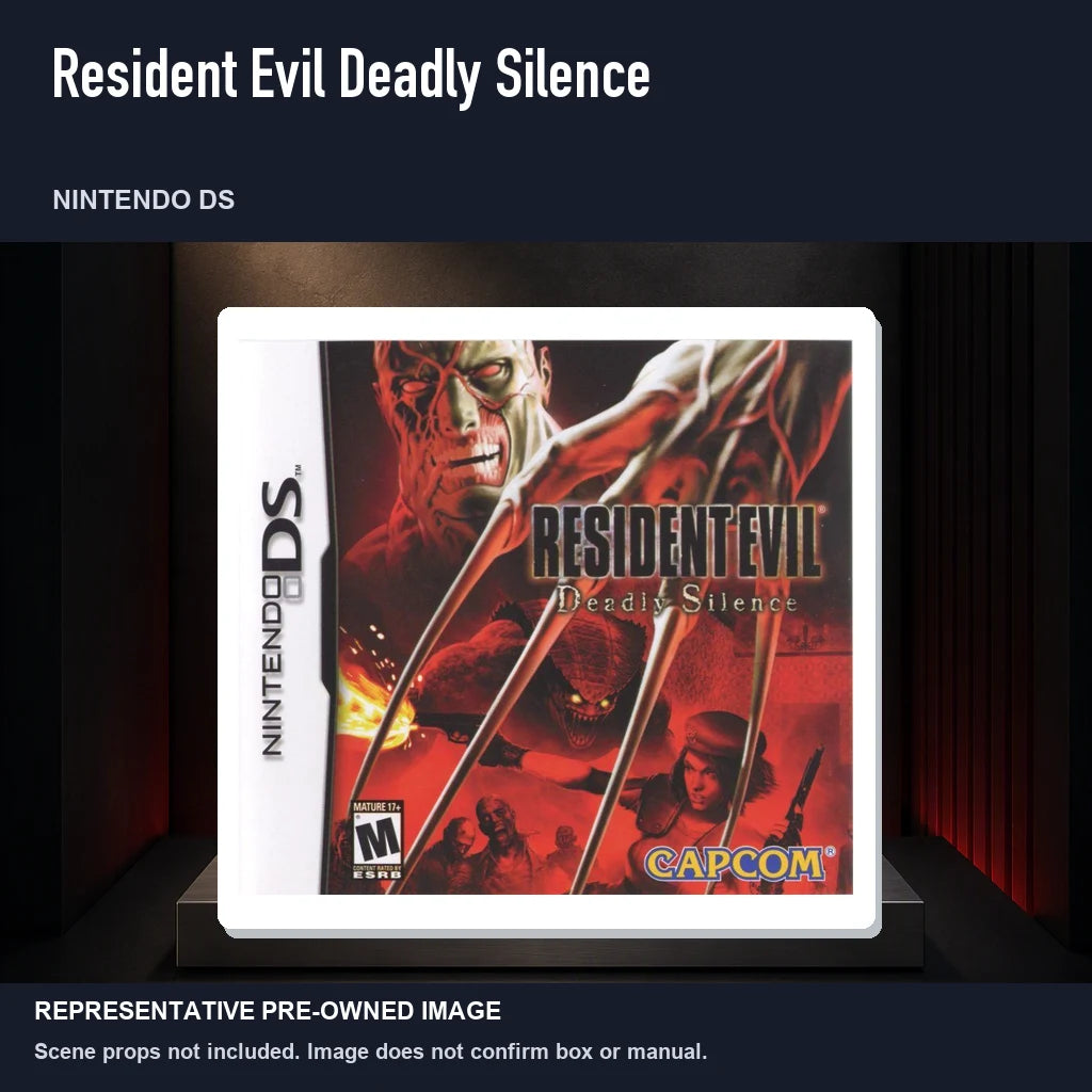 Representative pre-owned Resident Evil Deadly Silence (Nintendo DS), product image on a display panel.