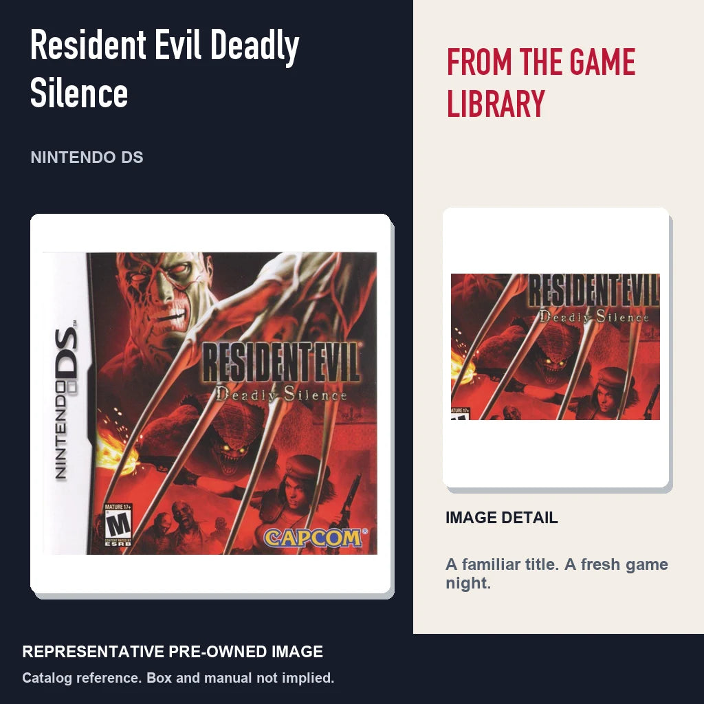 Representative pre-owned Resident Evil Deadly Silence (Nintendo DS), editorial image and detail.
