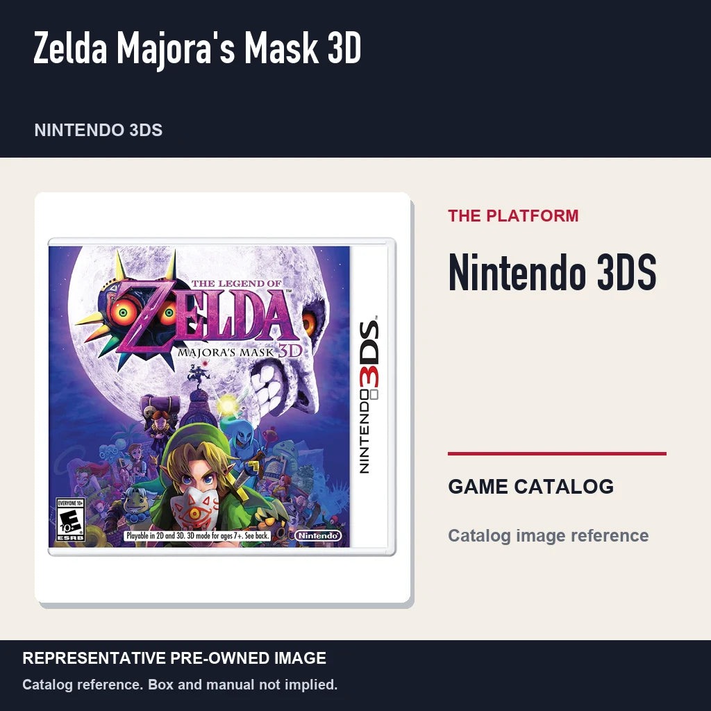 Representative pre-owned Zelda Majora's Mask 3D (Nintendo 3DS), platform product layout.