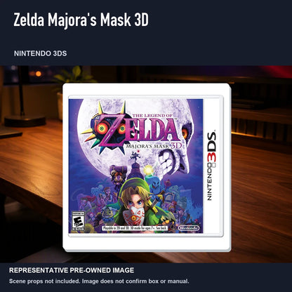 Representative pre-owned Zelda Majora's Mask 3D (Nintendo 3DS), product image in a styled desk scene.