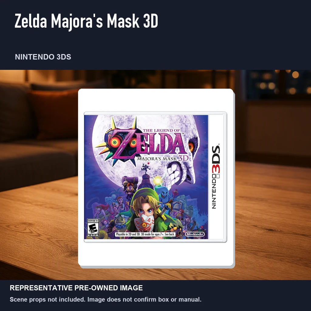 Representative pre-owned Zelda Majora's Mask 3D (Nintendo 3DS), product image in a styled room scene.