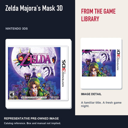 Representative pre-owned Zelda Majora's Mask 3D (Nintendo 3DS), editorial image and detail.