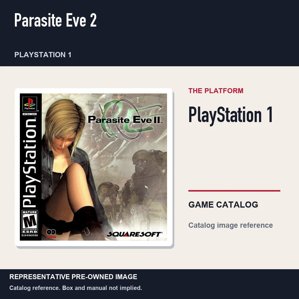 Representative pre-owned Parasite Eve 2 (PlayStation 1), platform product layout.