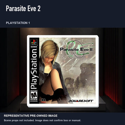 Representative pre-owned Parasite Eve 2 (PlayStation 1), product image on a display panel.