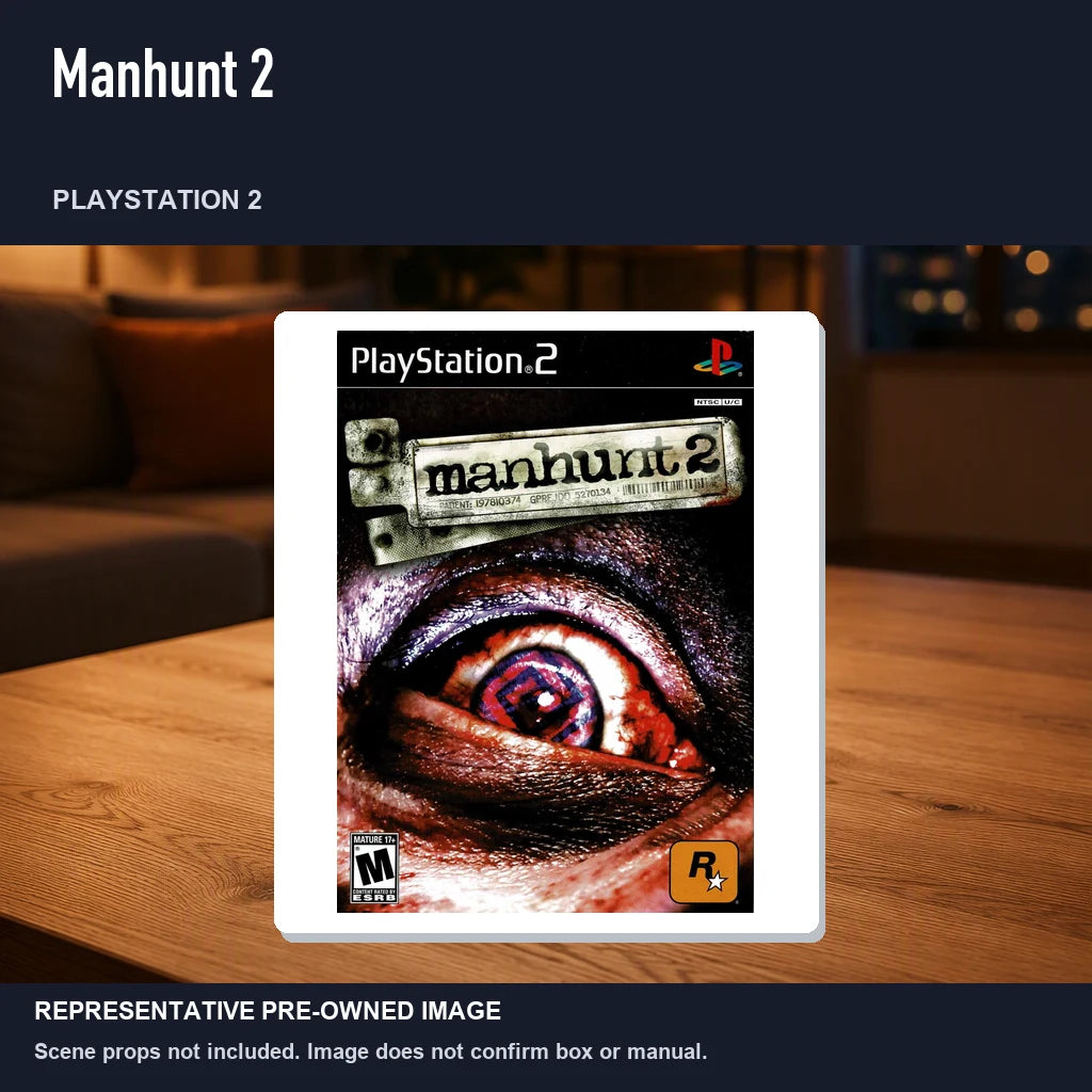 Representative pre-owned Manhunt 2 (PlayStation 2), product image in a styled room scene.