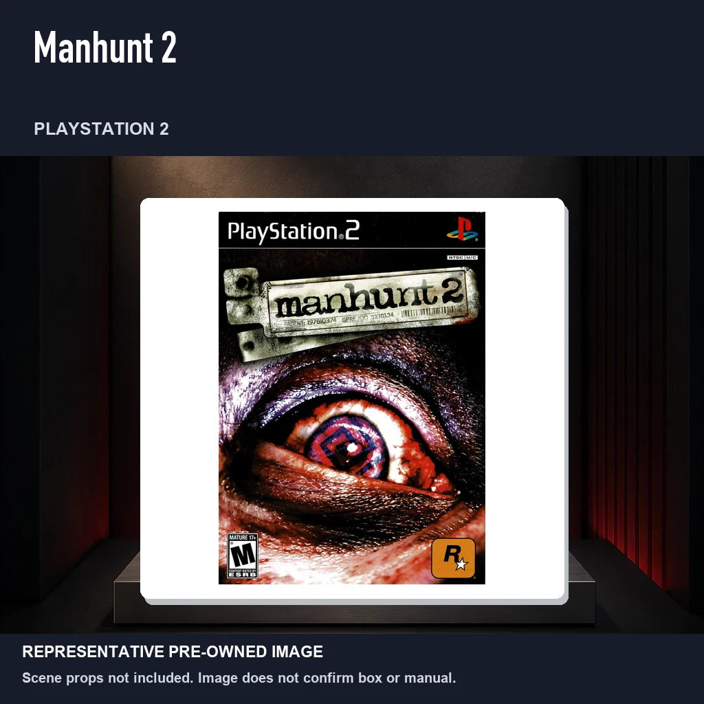 Representative pre-owned Manhunt 2 (PlayStation 2), product image on a display panel.