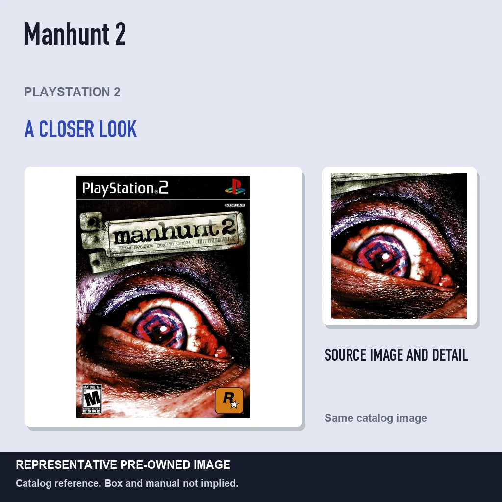 Representative pre-owned Manhunt 2 (PlayStation 2), full image with detail inset.