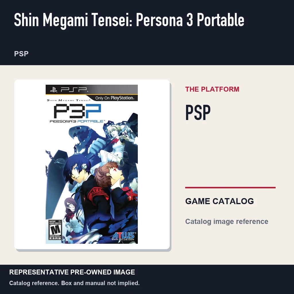Representative pre-owned Shin Megami Tensei: Persona 3 Portable (PSP), platform product layout.