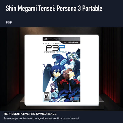Representative pre-owned Shin Megami Tensei: Persona 3 Portable (PSP), product image on a display panel.
