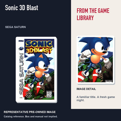 Representative pre-owned Sonic 3D Blast (Sega Saturn), editorial image and detail.
