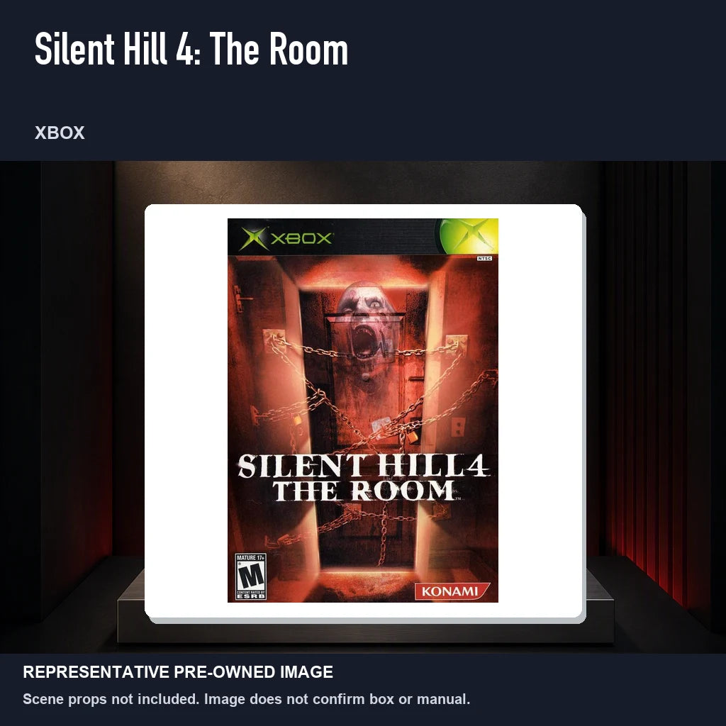 Representative pre-owned Silent Hill 4: The Room (Xbox), product image on a display panel.
