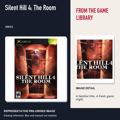 Representative pre-owned Silent Hill 4: The Room (Xbox), editorial image and detail.